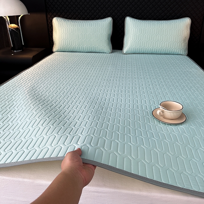 91家纺网 家纺一手货源 找家纺 七里香 2026春夏新款凉感丝数码印花乳胶凉席 纯色-水蓝