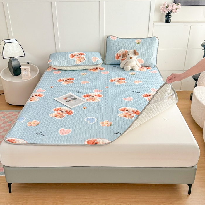 91家纺网 家纺一手货源 找家纺 七里香 2026春夏新款凉感丝数码印花乳胶凉席 印花-爱心狗