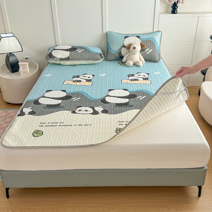 91家纺网 家纺一手货源 找家纺 七里香 2026春夏新款凉感丝数码印花乳胶凉席 印花-熊猫蓝