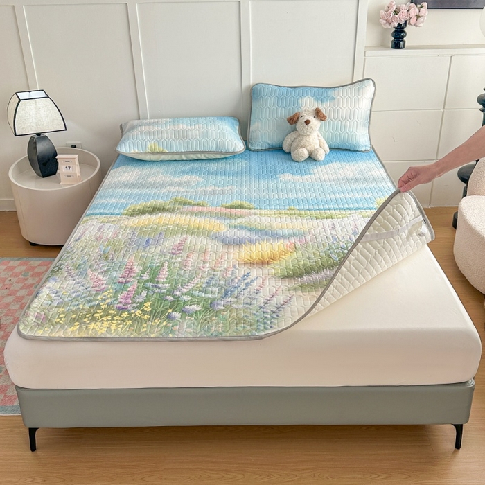 91家纺网 家纺一手货源 找家纺 七里香 2026春夏新款凉感丝数码印花乳胶凉席 印花-薰衣草