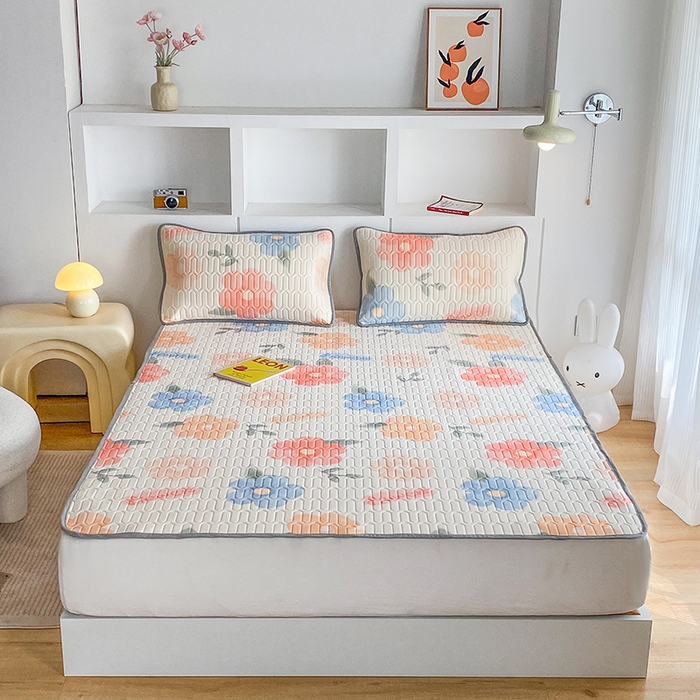 91家纺网 家纺一手货源 找家纺 七里香 2026春夏新款凉感丝数码印花乳胶凉席 印花-绚丽花开