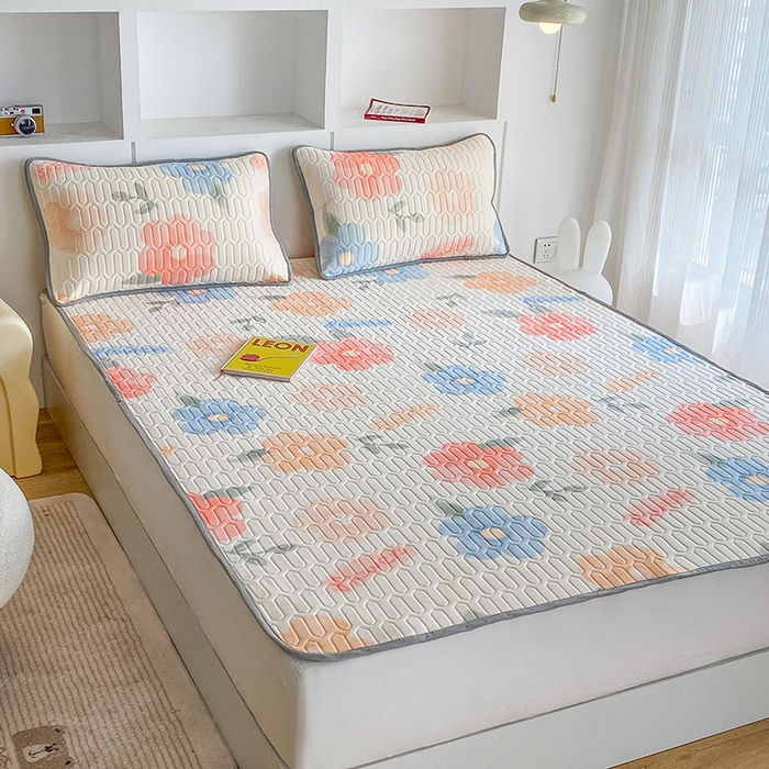 91家纺网 家纺一手货源 找家纺 七里香 2026春夏新款凉感丝数码印花乳胶凉席 印花-绚丽花开