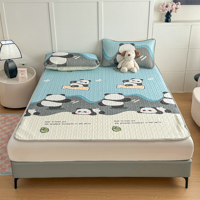 91家纺网 家纺一手货源 找家纺 七里香 2026春夏新款凉感丝数码印花乳胶凉席 印花-熊猫蓝