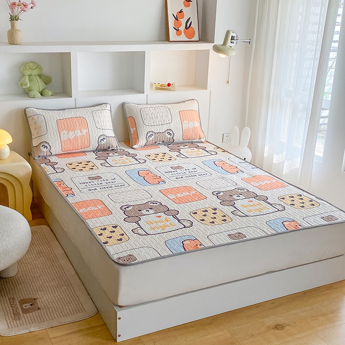 91家纺网 家纺一手货源 找家纺 七里香 2026春夏新款凉感丝数码印花乳胶凉席 印花-饼干熊