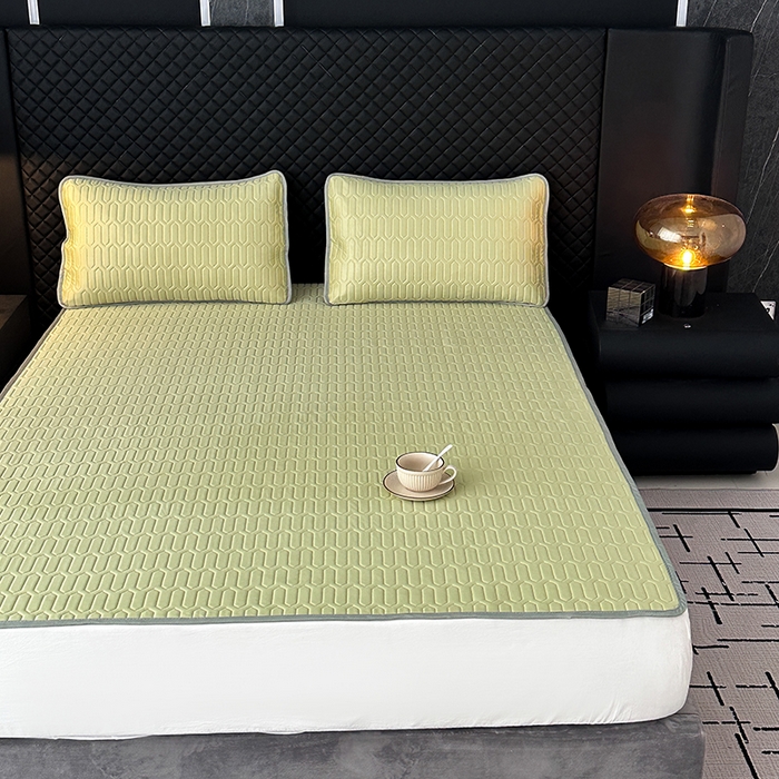 91家纺网 家纺一手货源 找家纺 七里香 2026春夏新款凉感丝数码印花乳胶凉席 纯色-黄绿