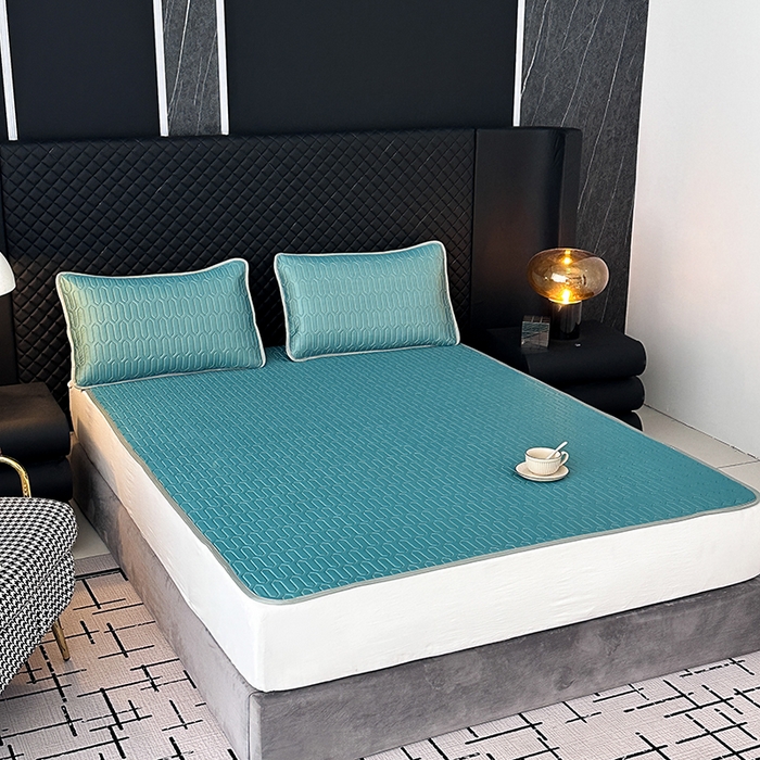 91家纺网 家纺一手货源 找家纺 七里香 2026春夏新款凉感丝数码印花乳胶凉席 纯色-墨绿