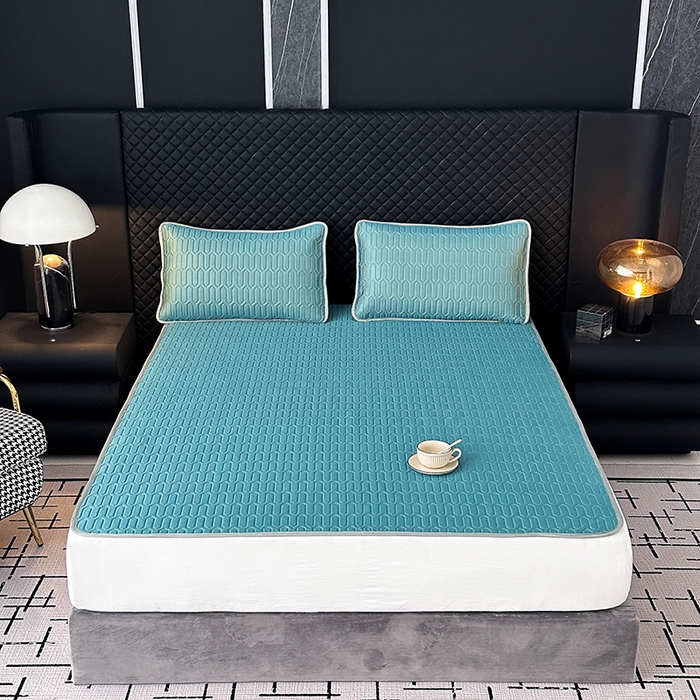 91家纺网 家纺一手货源 找家纺 七里香 2026春夏新款凉感丝数码印花乳胶凉席 纯色-墨绿