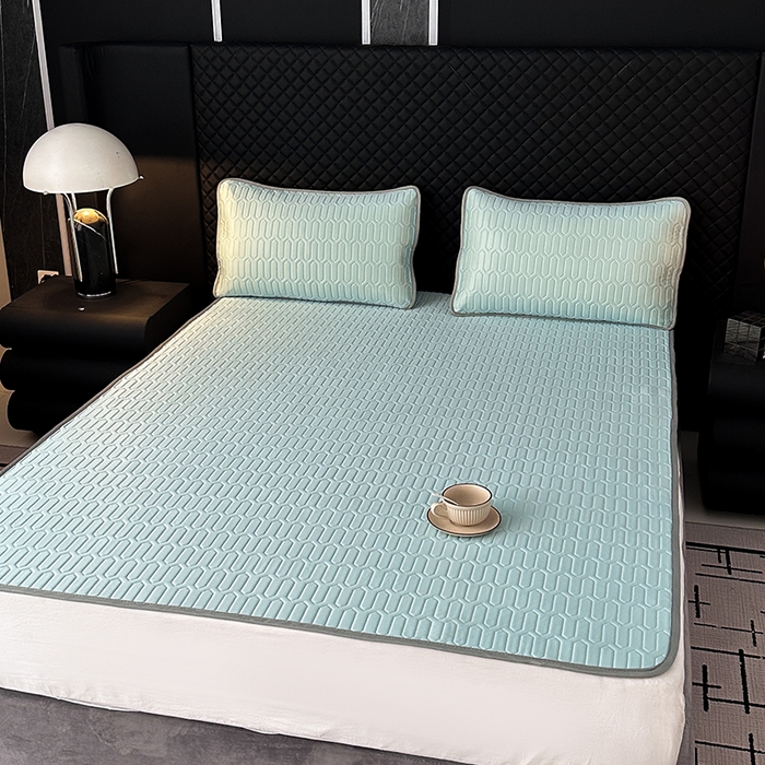 91家纺网 家纺一手货源 找家纺 七里香 2026春夏新款凉感丝数码印花乳胶凉席 纯色-水蓝