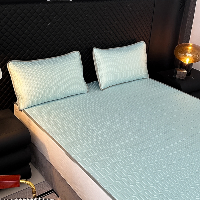 91家纺网 家纺一手货源 找家纺 七里香 2026春夏新款凉感丝数码印花乳胶凉席 纯色-水蓝