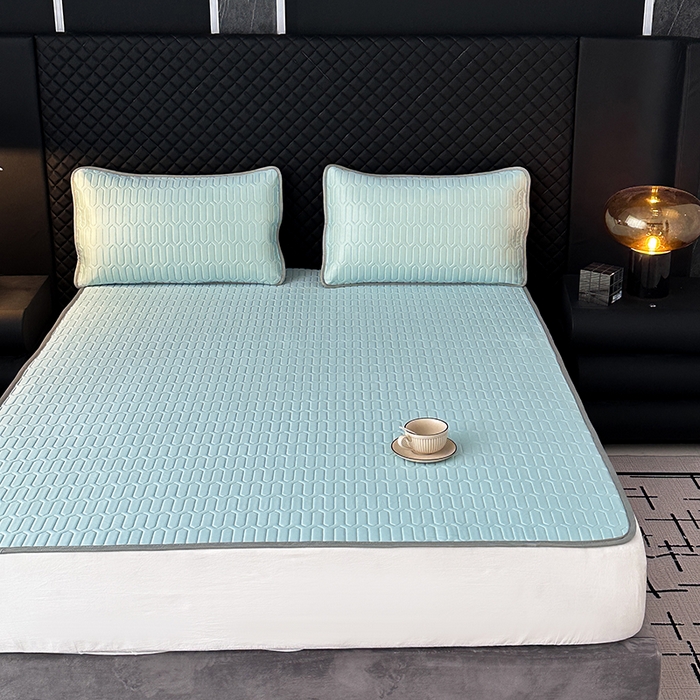 91家纺网 家纺一手货源 找家纺 七里香 2026春夏新款凉感丝数码印花乳胶凉席 纯色-水蓝