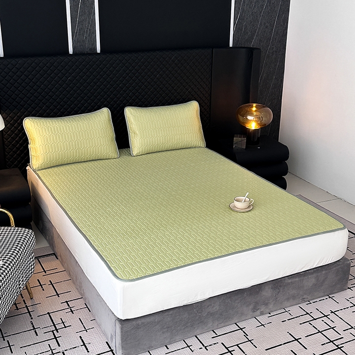 91家纺网 家纺一手货源 找家纺 七里香 2026春夏新款凉感丝数码印花乳胶凉席 纯色-黄绿