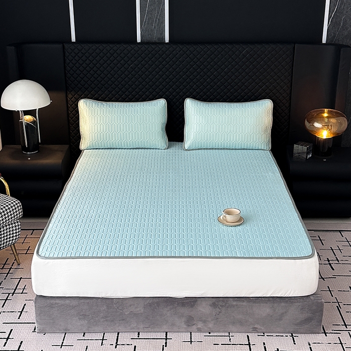 91家纺网 家纺一手货源 找家纺 七里香 2026春夏新款凉感丝数码印花乳胶凉席 纯色-水蓝