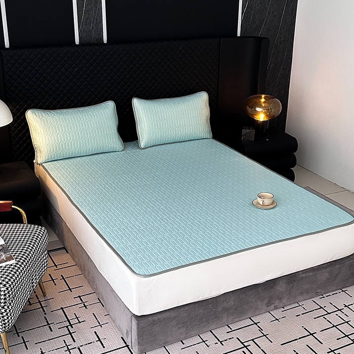 91家纺网 家纺一手货源 找家纺 七里香 2026春夏新款凉感丝数码印花乳胶凉席 纯色-水蓝