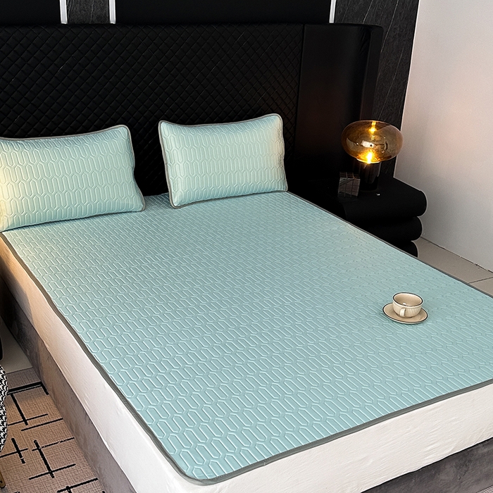 91家纺网 家纺一手货源 找家纺 七里香 2026春夏新款凉感丝数码印花乳胶凉席 纯色-水蓝