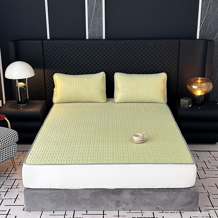 91家纺网 家纺一手货源 找家纺 七里香 2026春夏新款凉感丝数码印花乳胶凉席 纯色-黄绿