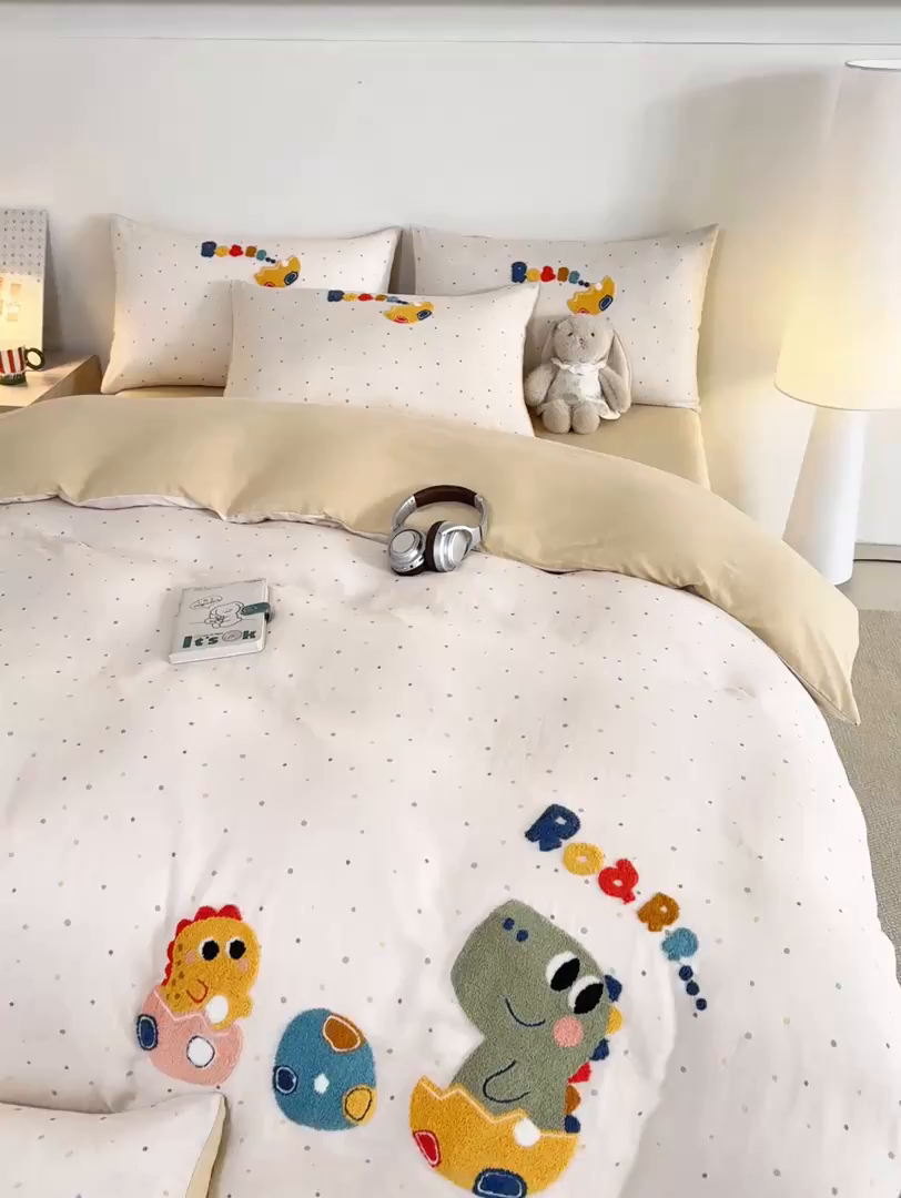 91家纺网 家纺一手货源 找家纺 宜家坊 2026新款A类全棉双层纱毛巾绣四件套 好伙伴