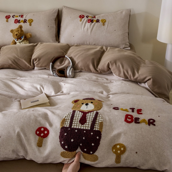 宜家坊 2026新款A类全棉双层纱毛巾绣四件套 酷酷熊