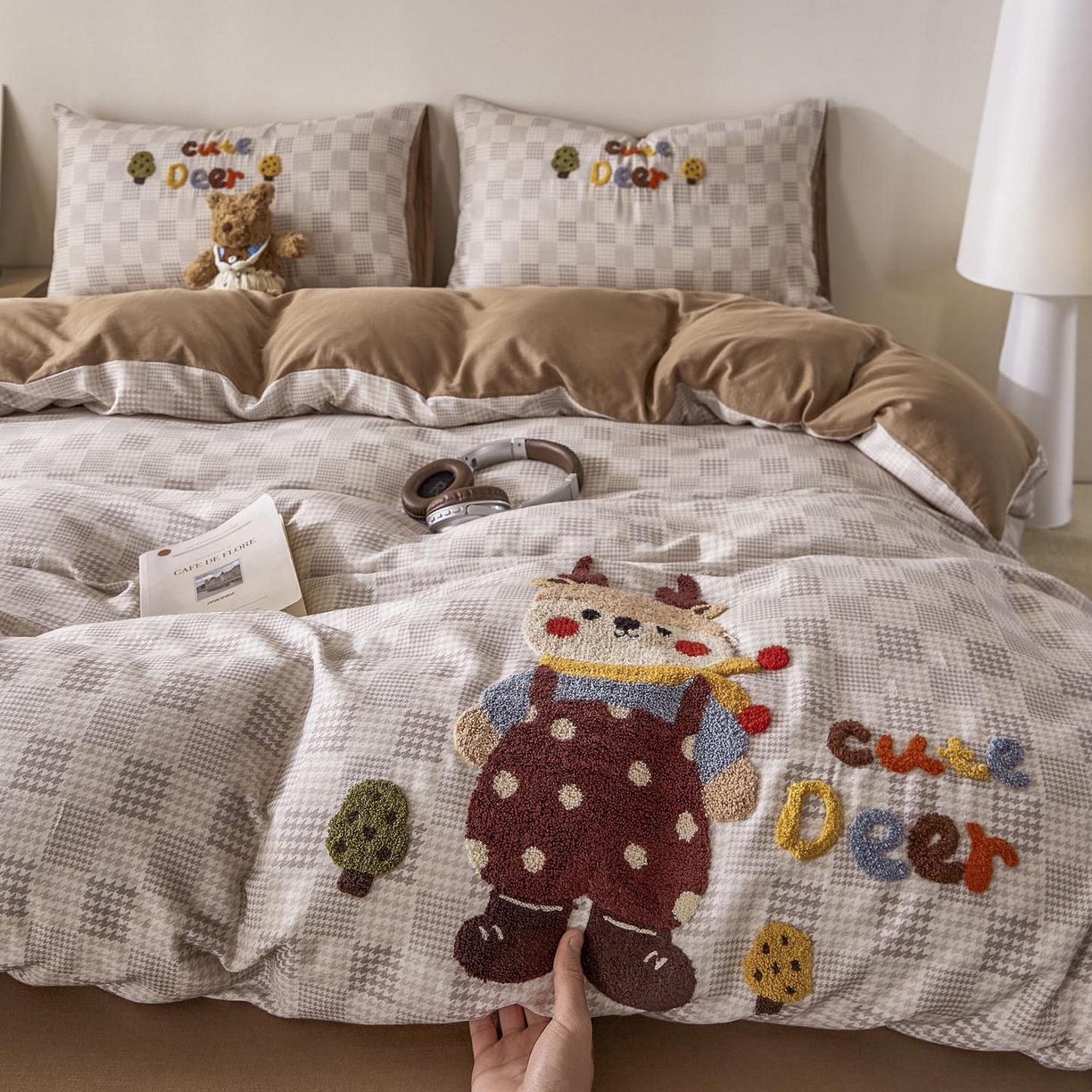 宜家坊 2026新款A类全棉双层纱毛巾绣四件套 鹿林