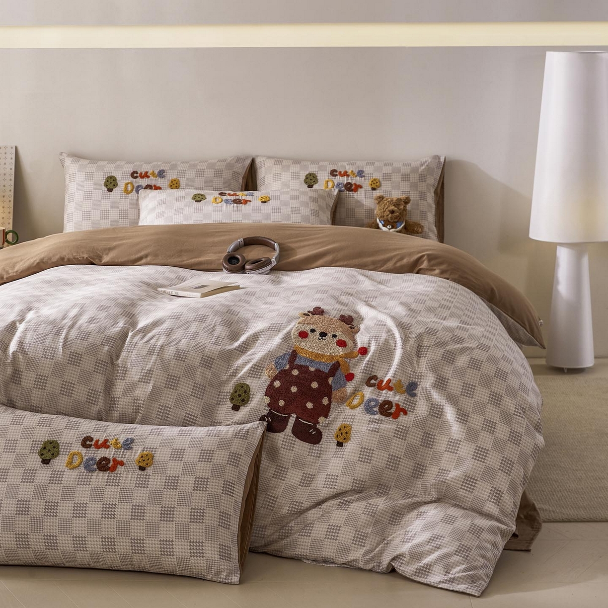 91家纺网 家纺一手货源 找家纺 宜家坊 2026新款A类全棉双层纱毛巾绣四件套 鹿林