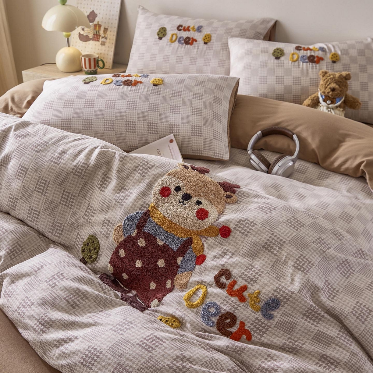 91家纺网 家纺一手货源 找家纺 宜家坊 2026新款A类全棉双层纱毛巾绣四件套 鹿林