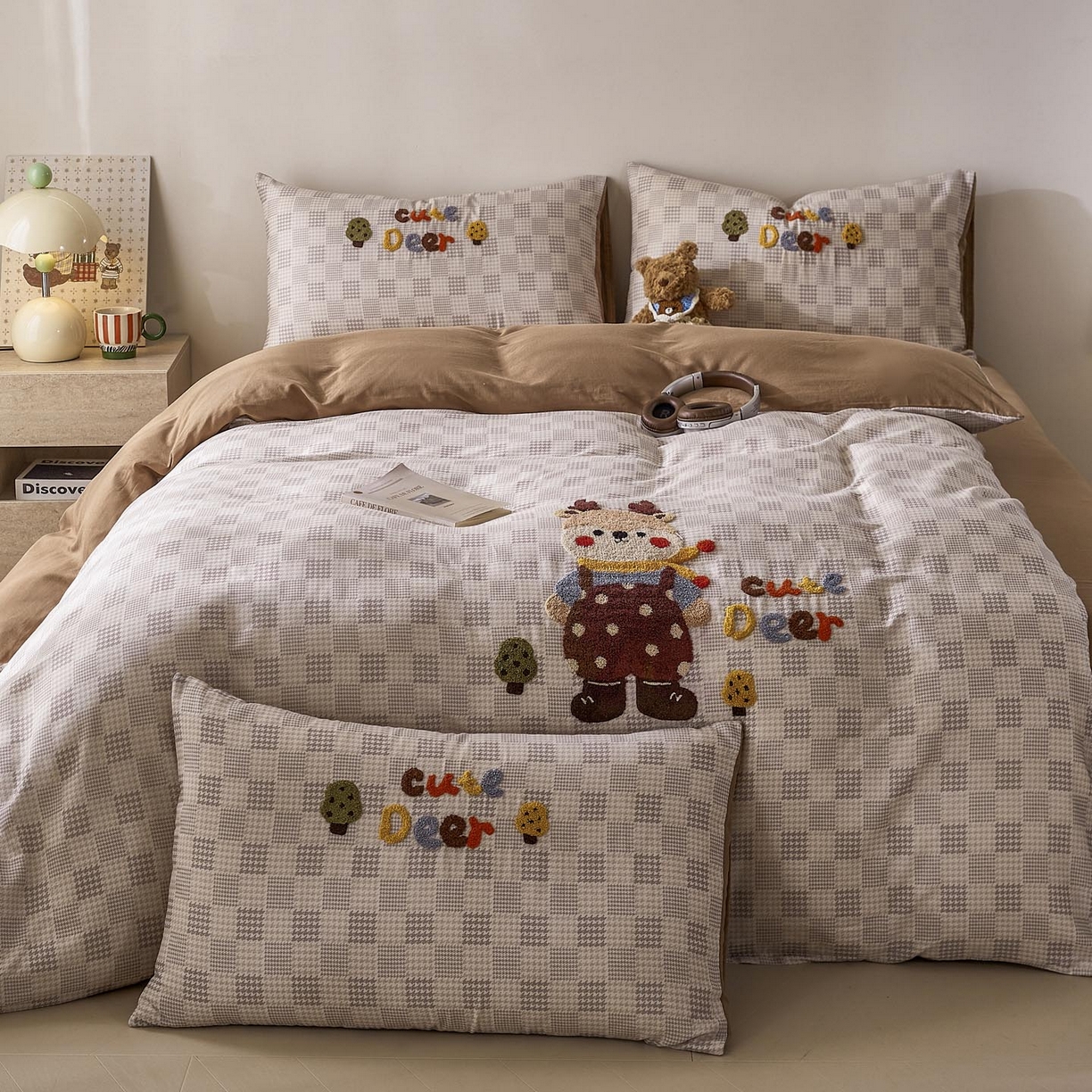 91家纺网 家纺一手货源 找家纺 宜家坊 2026新款A类全棉双层纱毛巾绣四件套 鹿林