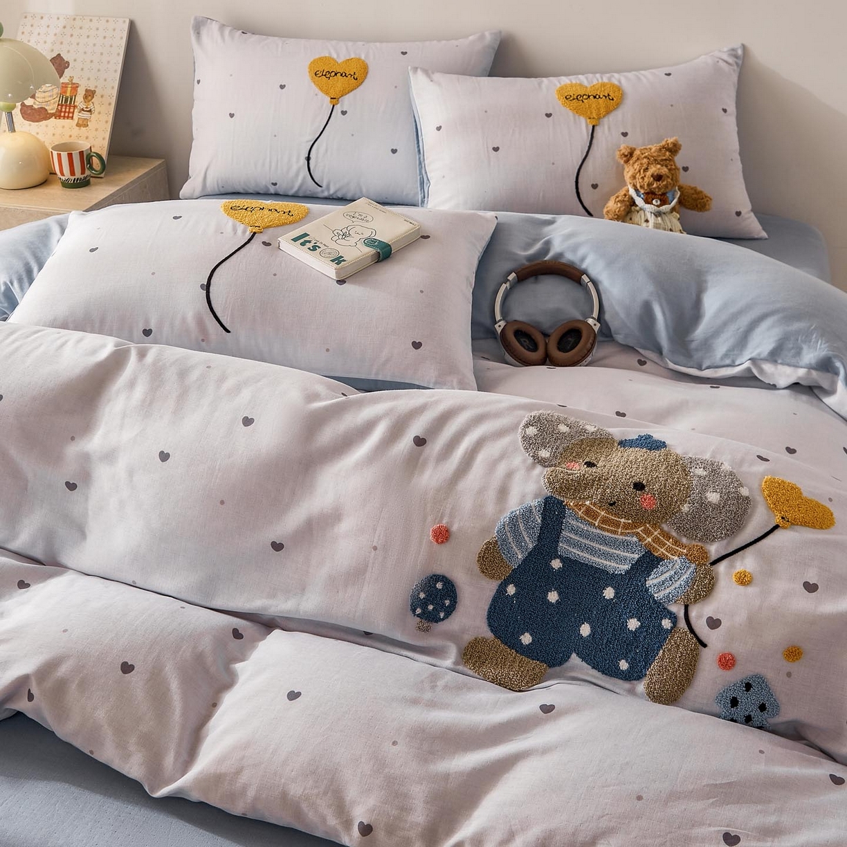 91家纺网 家纺一手货源 找家纺 宜家坊 2026新款A类全棉双层纱毛巾绣四件套 气球小象