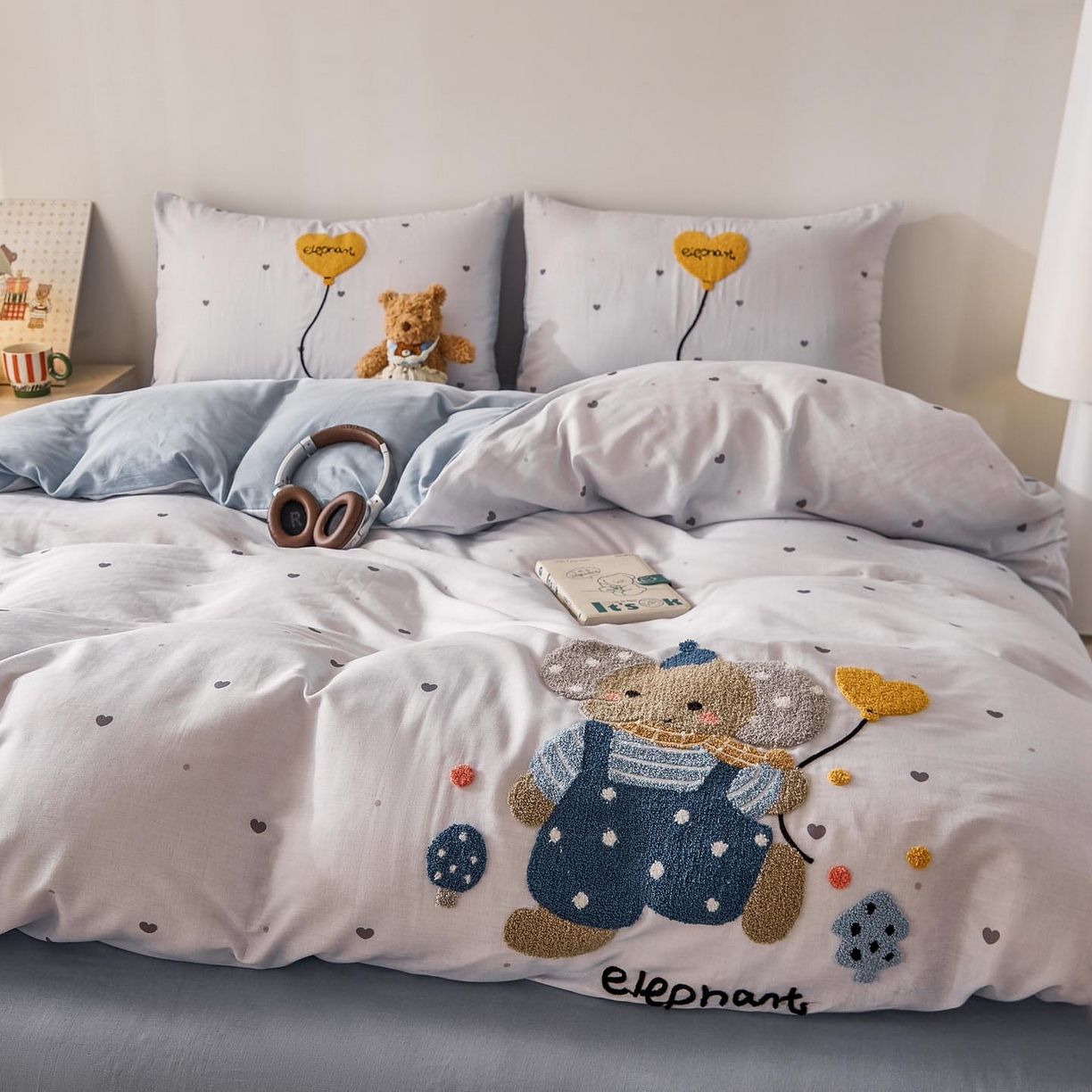 91家纺网 家纺一手货源 找家纺 宜家坊 2026新款A类全棉双层纱毛巾绣四件套 气球小象