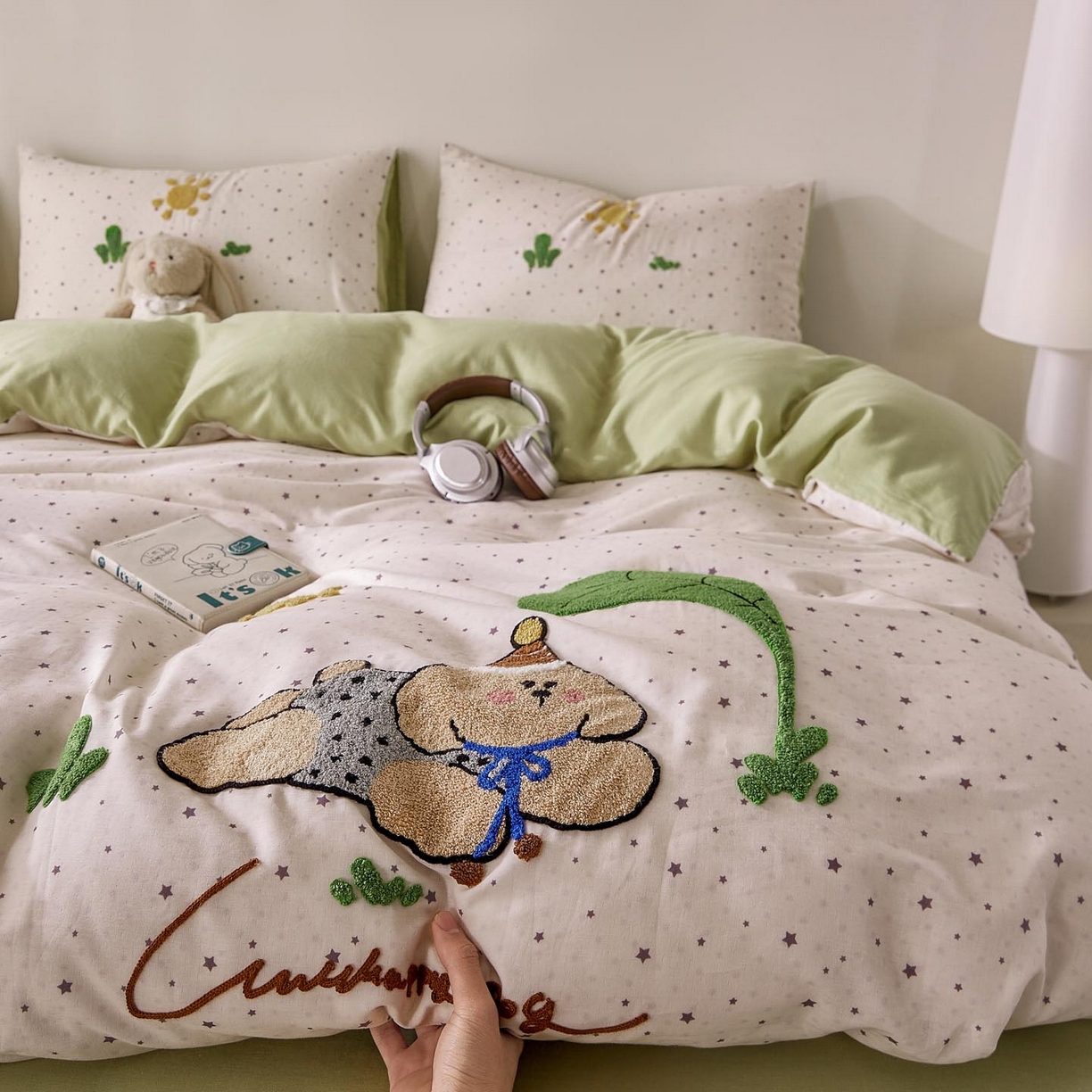 宜家坊 2026新款A类全棉双层纱毛巾绣四件套 沁凉