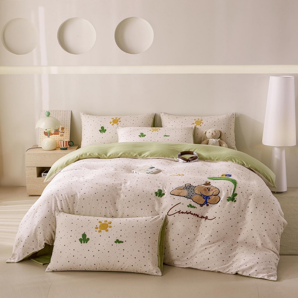 91家纺网 家纺一手货源 找家纺 宜家坊 2026新款A类全棉双层纱毛巾绣四件套 沁凉