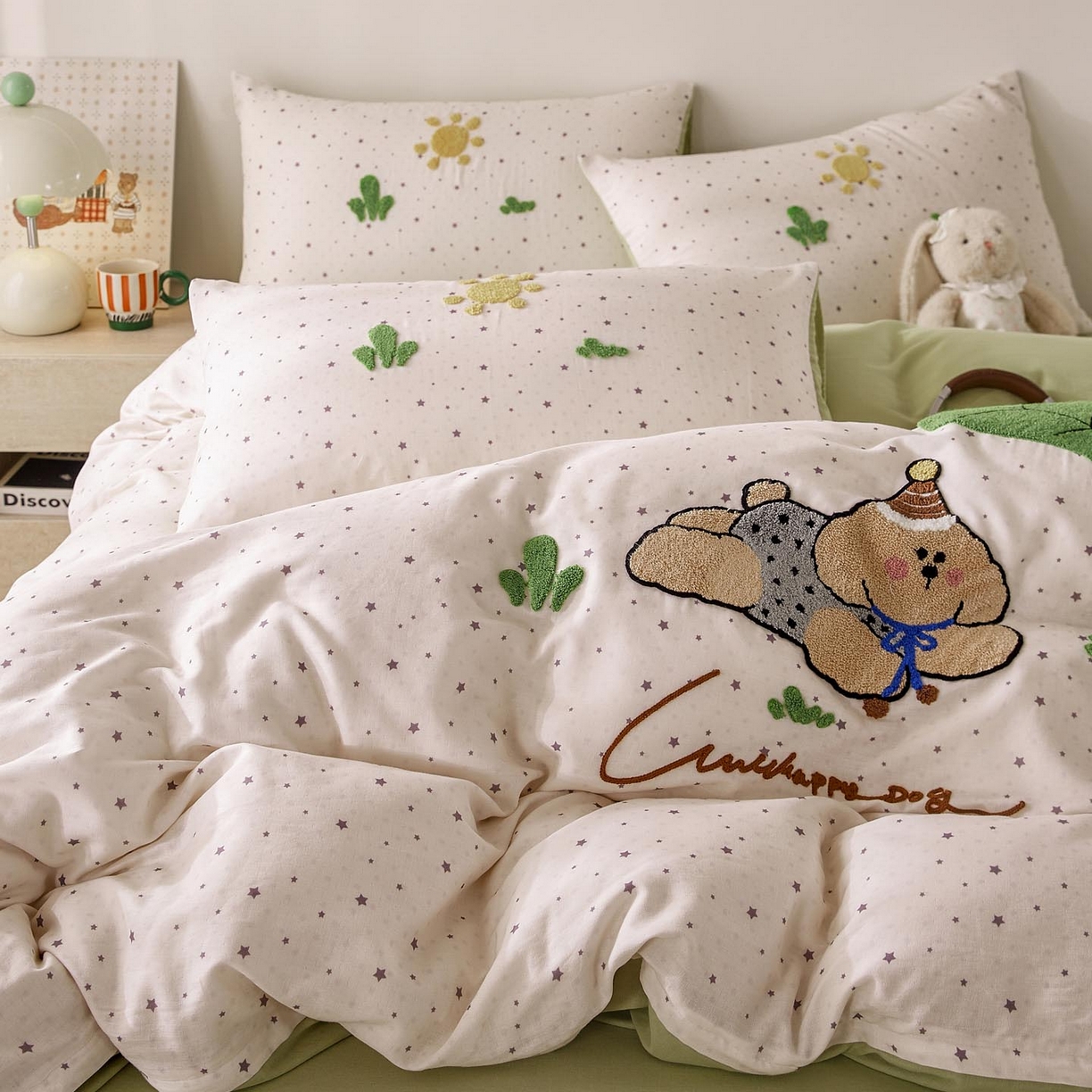 91家纺网 家纺一手货源 找家纺 宜家坊 2026新款A类全棉双层纱毛巾绣四件套 沁凉