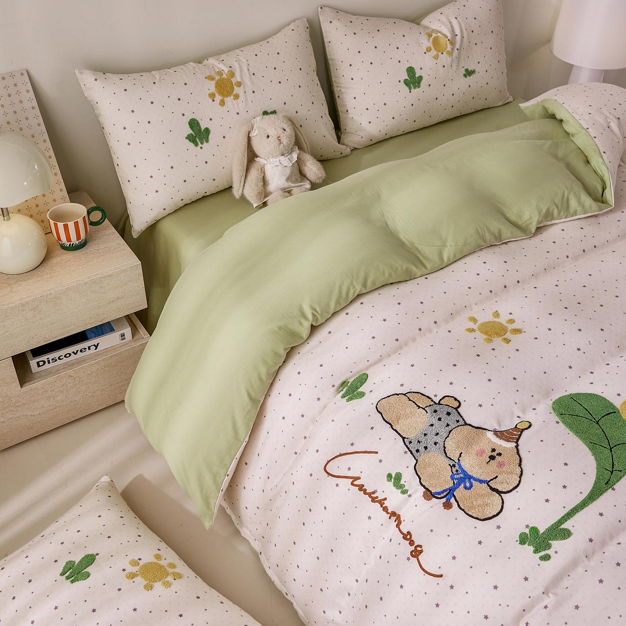 91家纺网 家纺一手货源 找家纺 宜家坊 2026新款A类全棉双层纱毛巾绣四件套 沁凉