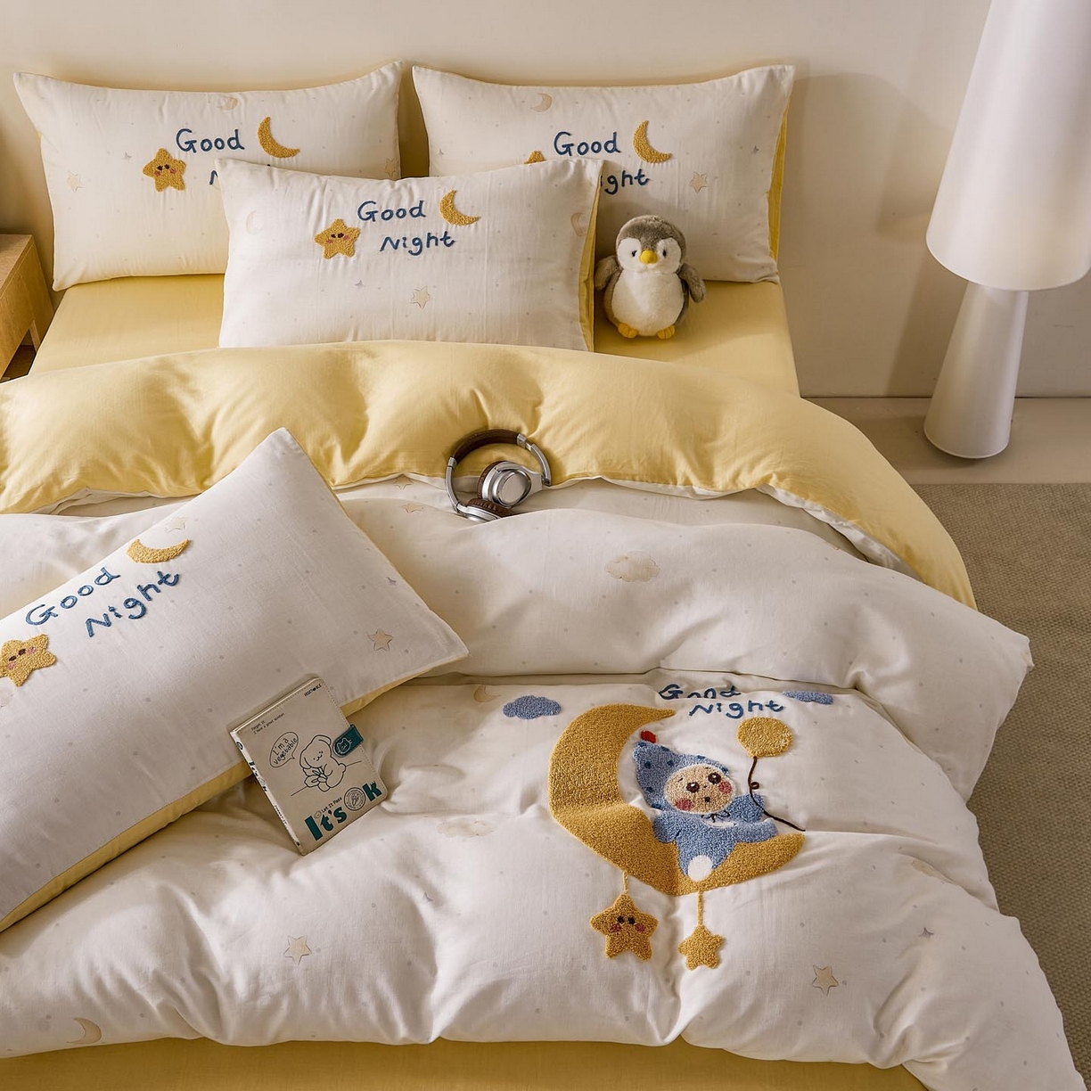 91家纺网 家纺一手货源 找家纺 宜家坊 2026新款A类全棉双层纱毛巾绣四件套 星月宝贝