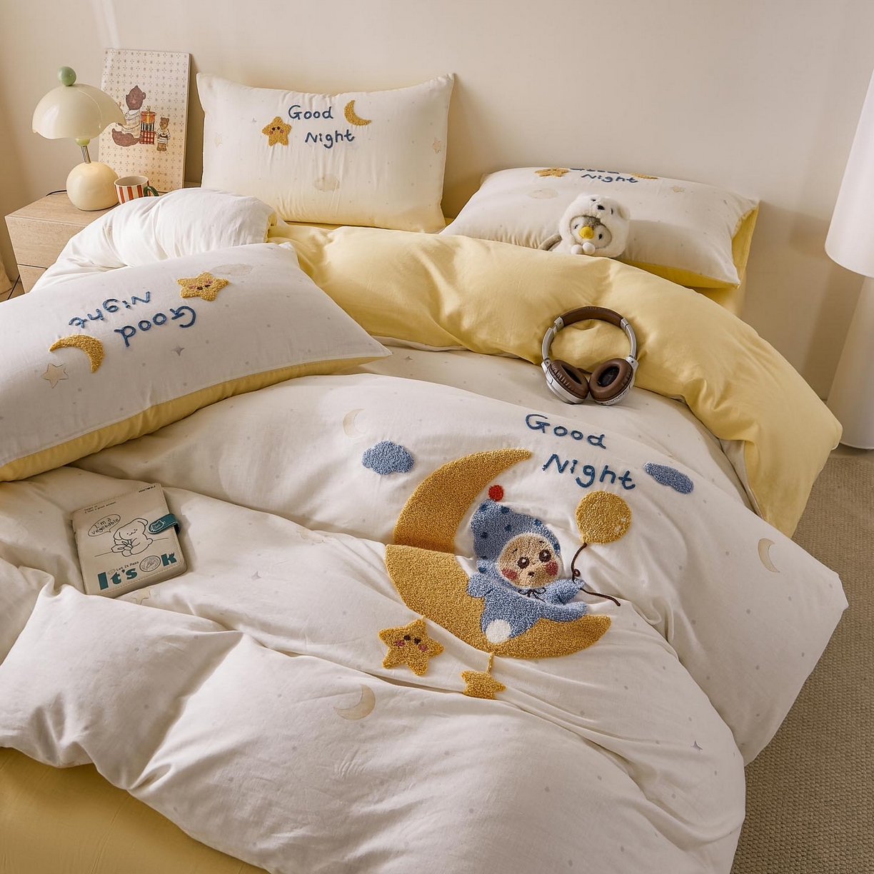 91家纺网 家纺一手货源 找家纺 宜家坊 2026新款A类全棉双层纱毛巾绣四件套 星月宝贝