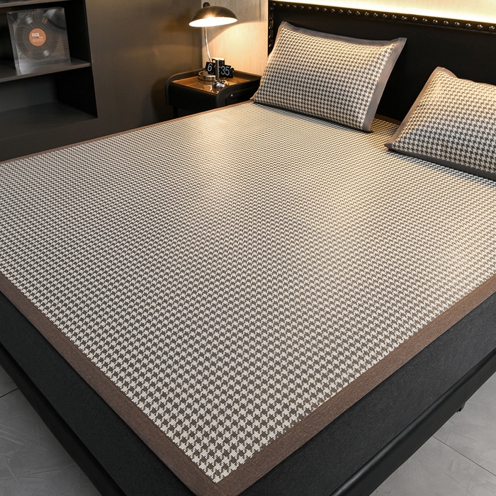 91家纺网 家纺一手货源 找家纺 苏迪网销供货 2026年新款凉席全包双面藤席反面冰丝席 千鸟格-灰