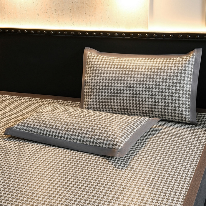 91家纺网 家纺一手货源 找家纺 苏迪网销供货 2026年新款凉席全包双面藤席反面冰丝席 千鸟格-灰