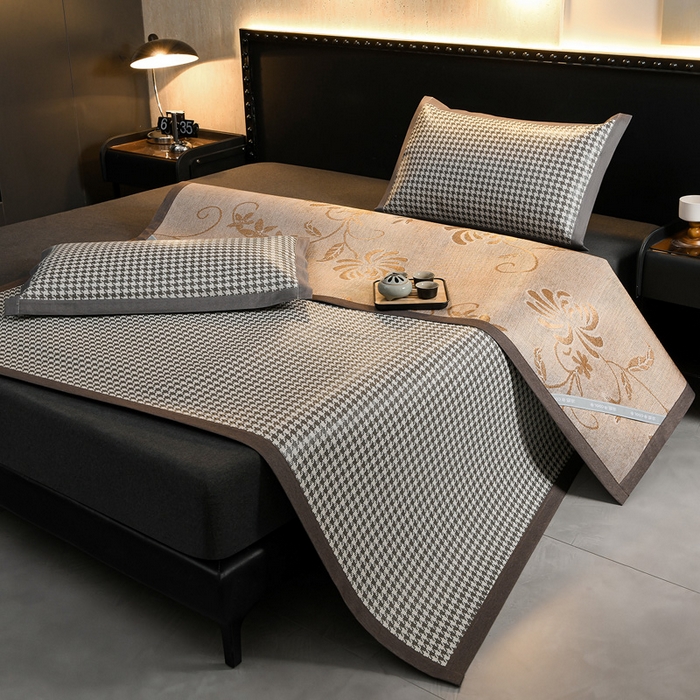 91家纺网 家纺一手货源 找家纺 苏迪网销供货 2026年新款凉席全包双面藤席反面冰丝席 千鸟格-灰