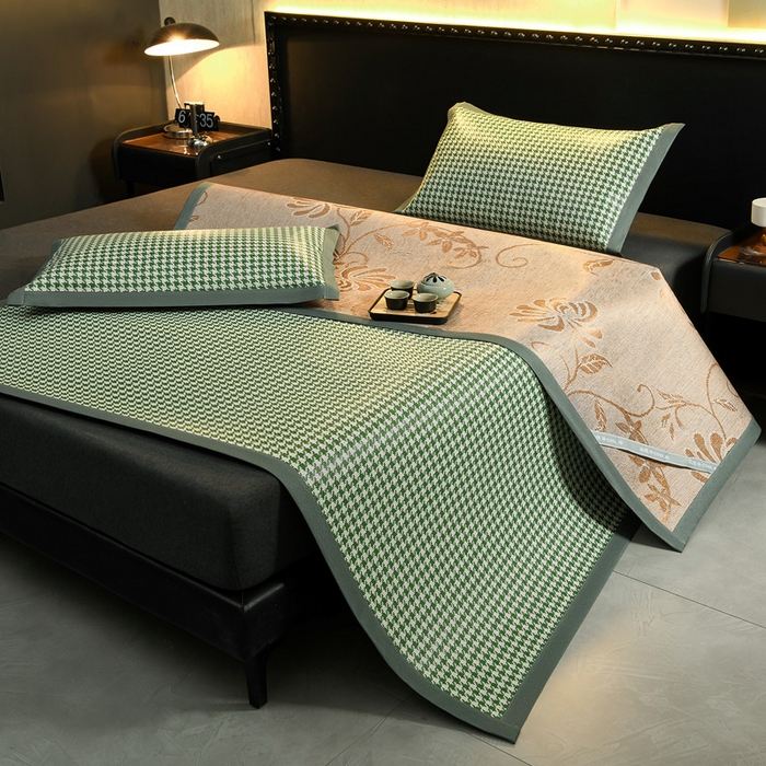 91家纺网 家纺一手货源 找家纺 苏迪网销供货 2026年新款凉席全包双面藤席反面冰丝席 千鸟格-绿