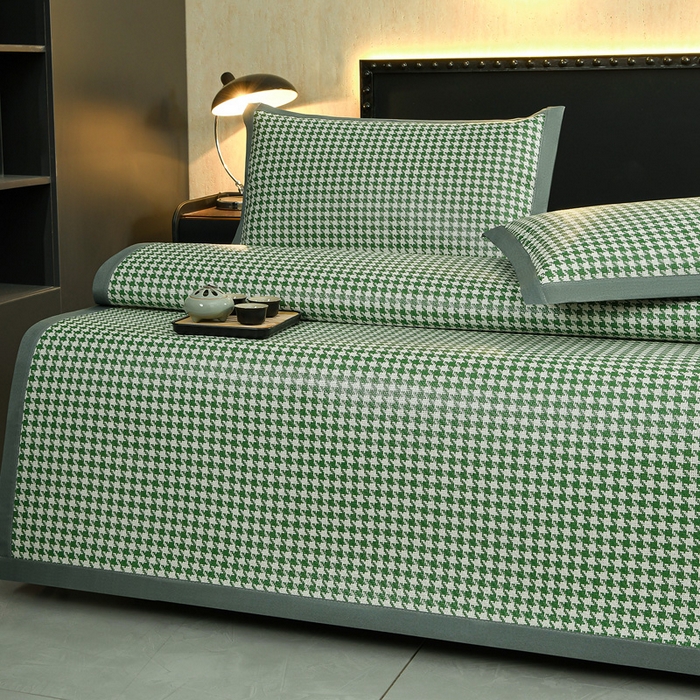 91家纺网 家纺一手货源 找家纺 苏迪网销供货 2026年新款凉席全包双面藤席反面冰丝席 千鸟格-绿