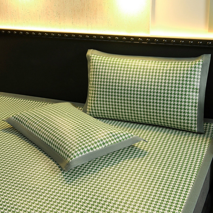 91家纺网 家纺一手货源 找家纺 苏迪网销供货 2026年新款凉席全包双面藤席反面冰丝席 千鸟格-绿