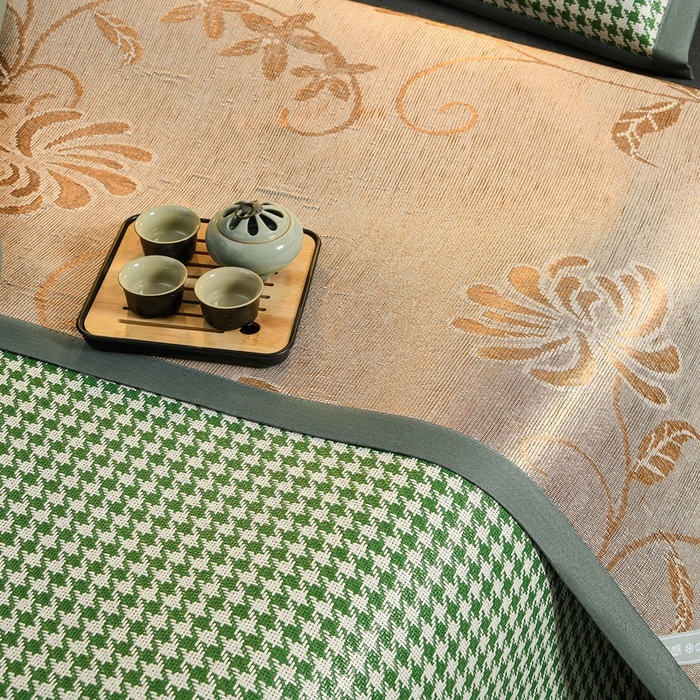 91家纺网 家纺一手货源 找家纺 苏迪网销供货 2026年新款凉席全包双面藤席反面冰丝席 千鸟格-绿