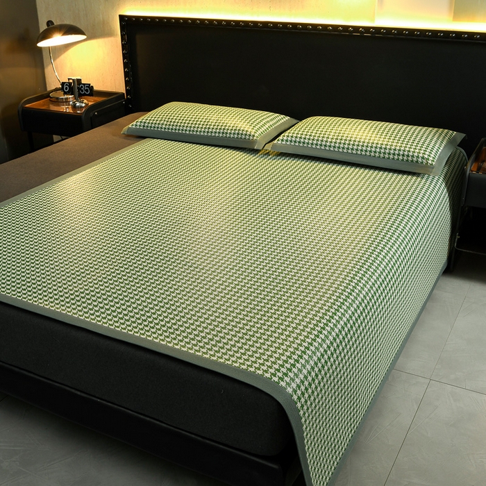 91家纺网 家纺一手货源 找家纺 苏迪网销供货 2026年新款凉席全包双面藤席反面冰丝席 千鸟格-绿