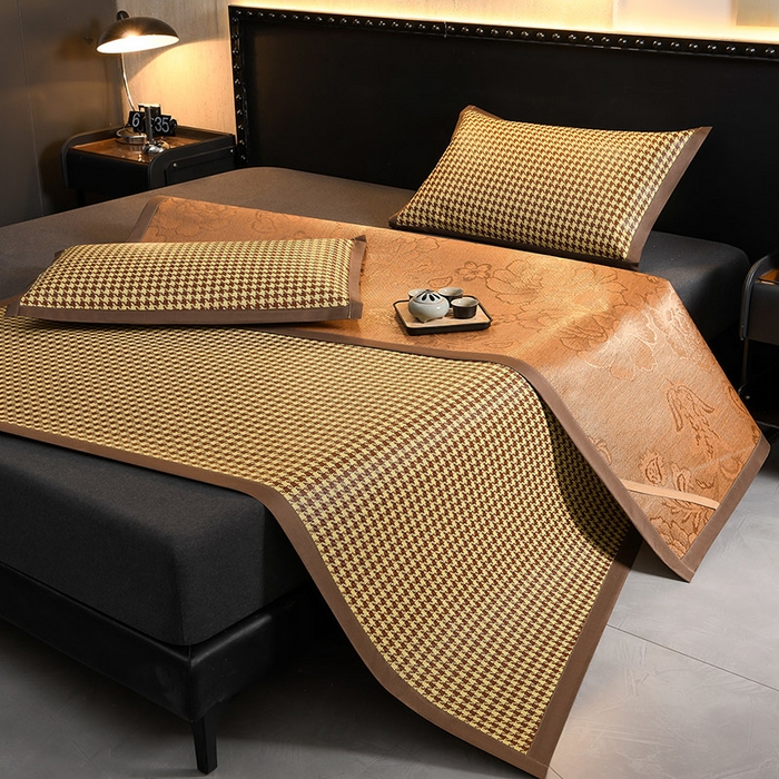 91家纺网 家纺一手货源 找家纺 苏迪网销供货 2026年新款凉席全包双面藤席反面冰丝席 千鸟格-棕