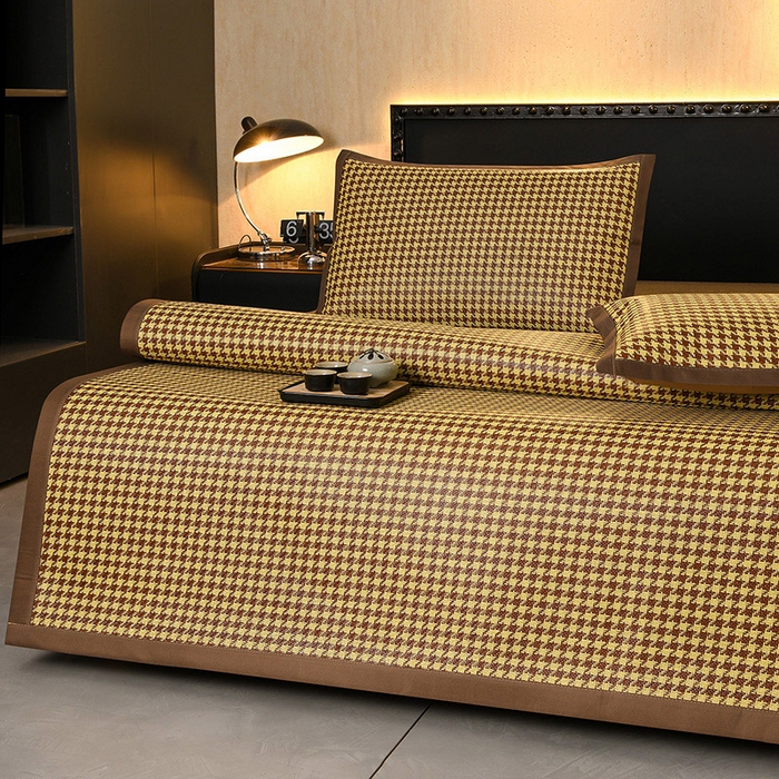 91家纺网 家纺一手货源 找家纺 苏迪网销供货 2026年新款凉席全包双面藤席反面冰丝席 千鸟格-棕