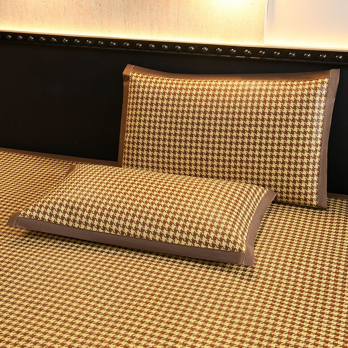 91家纺网 家纺一手货源 找家纺 苏迪网销供货 2026年新款凉席全包双面藤席反面冰丝席 千鸟格-棕