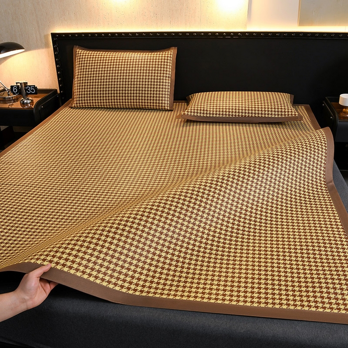 91家纺网 家纺一手货源 找家纺 苏迪网销供货 2026年新款凉席全包双面藤席反面冰丝席 千鸟格-棕