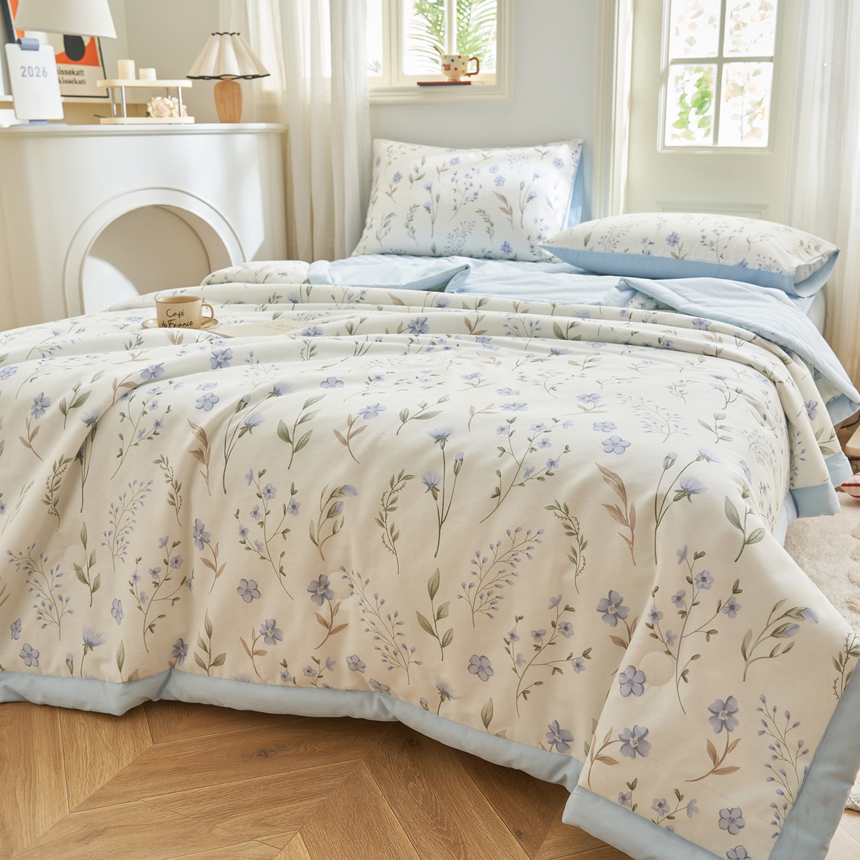 91家纺网 家纺一手货源 找家纺 绒城 2026新款 12868全棉印花棉花夏被四件套 全棉夏被四件套新疆棉花被 - 经典系列 清雅花香