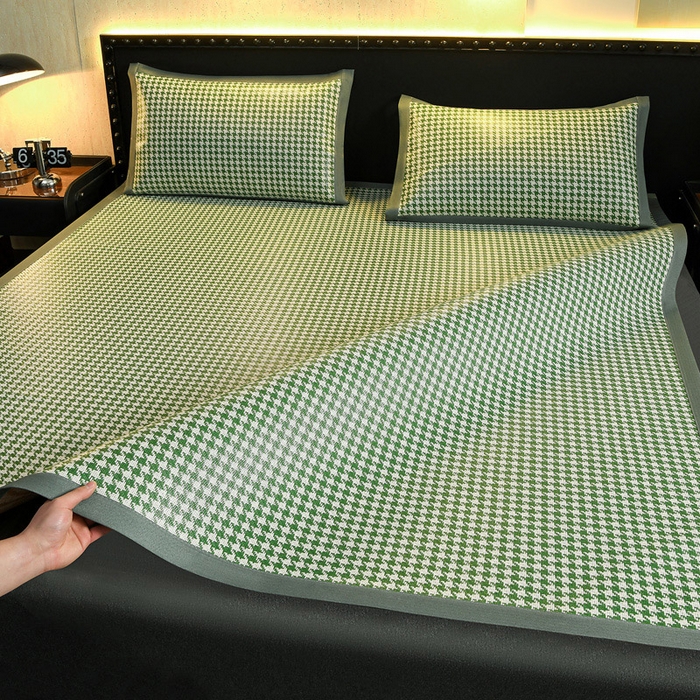 91家纺网 家纺一手货源 找家纺 苏迪网销供货 2026年新款凉席全包双面藤席反面冰丝席 千鸟格-绿