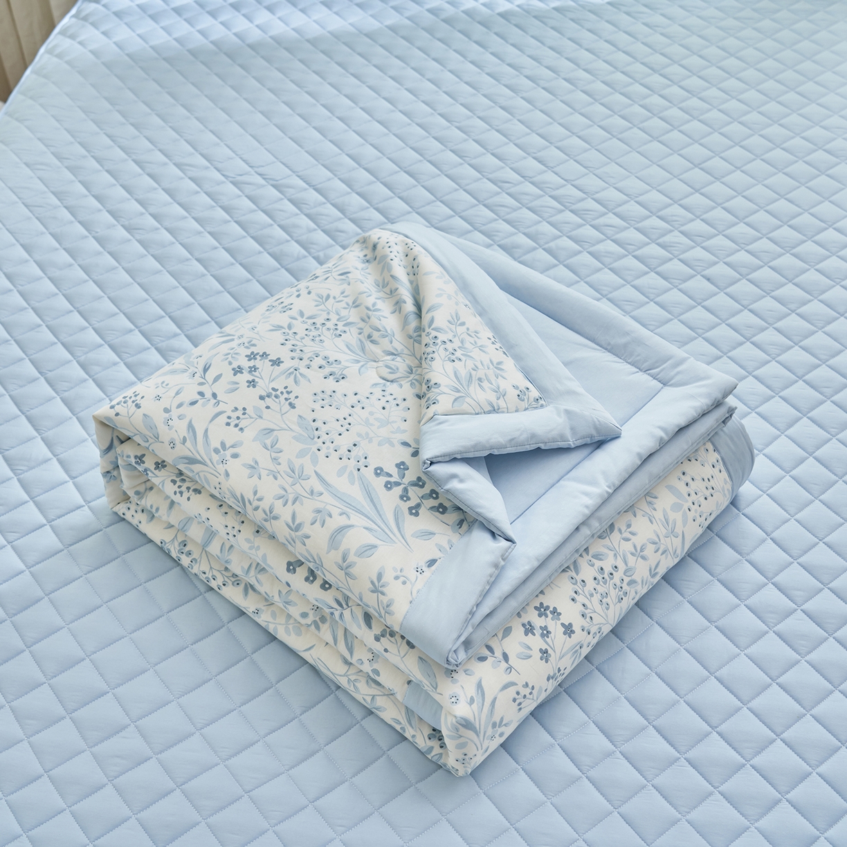 91家纺网 家纺一手货源 找家纺 绒城 2026新款 12868全棉印花棉花夏被四件套 全棉夏被四件套新疆棉花被 - 经典系列 冰蓝小花