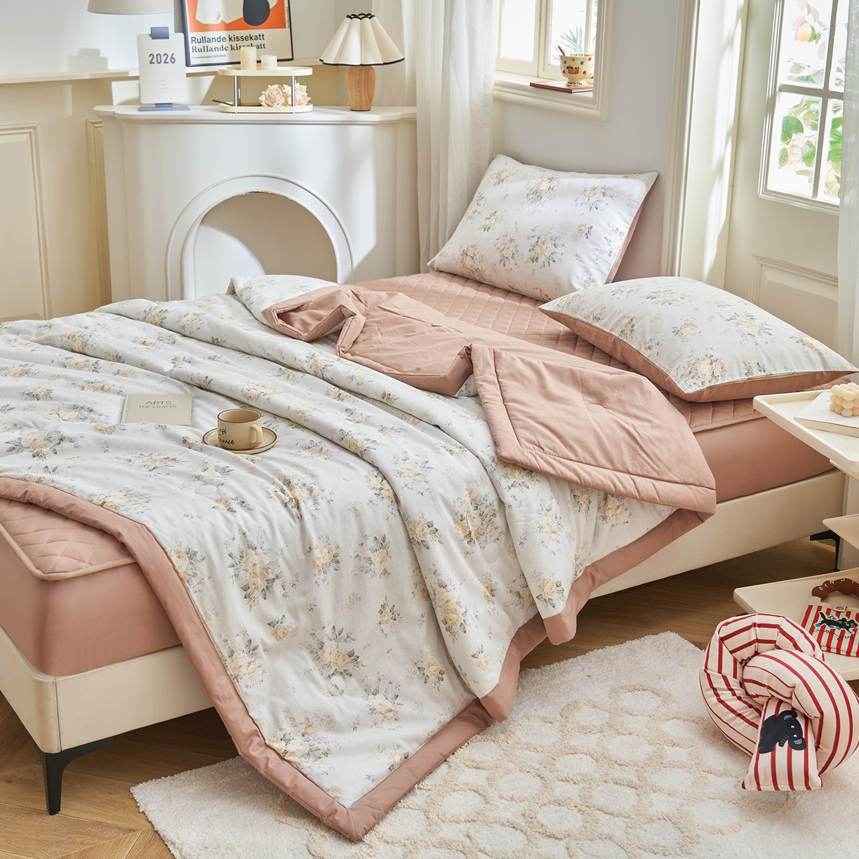 91家纺网 家纺一手货源 找家纺 绒城 2026新款 12868全棉印花棉花夏被四件套 全棉夏被四件套新疆棉花被 - 经典系列 焦糖玫瑰