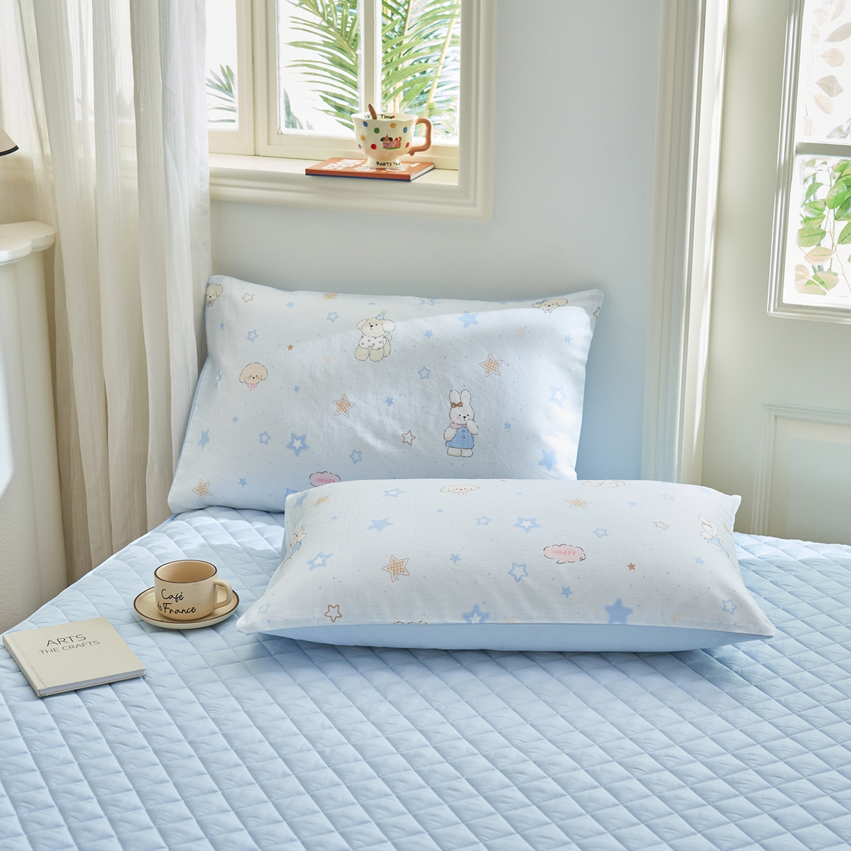 91家纺网 家纺一手货源 找家纺 绒城 2026新款 12868全棉印花棉花夏被四件套 全棉夏被四件套新疆棉花被 - 经典系列 蓝星小熊